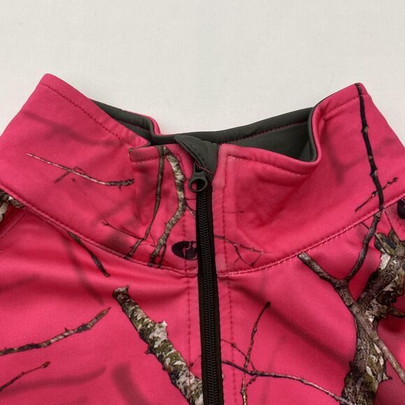 Mossy Oak Pullover Womens Medium Pink Camo 1/4 Zip Performance Hunting Stretch - Picture 7 of 12